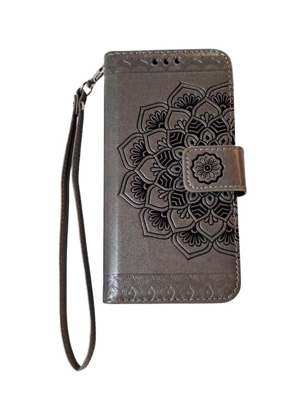 Embossed Mandala Wallet Case With Strap For Galaxy A35 5G Gray PU Leather With C